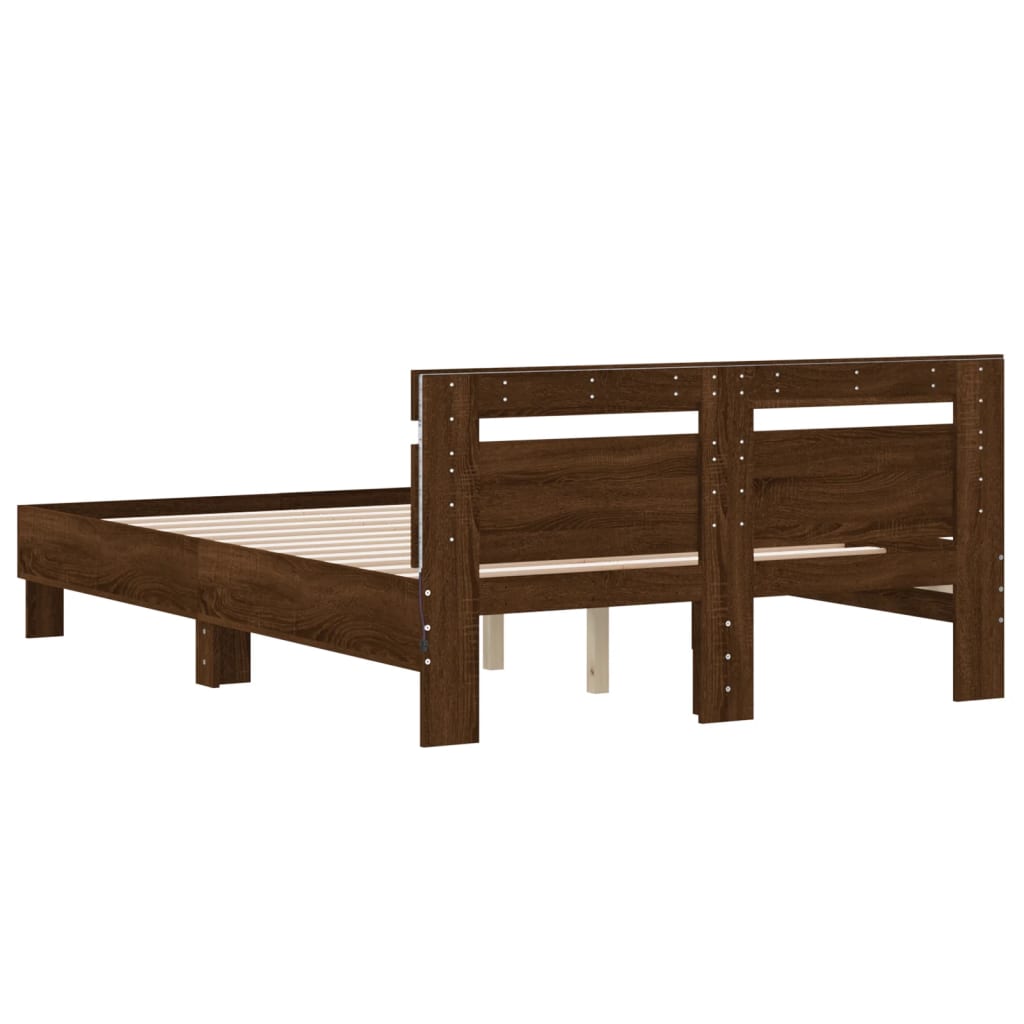 Bedframe met hoofdeinde en LED bruin eikenkleur 120x200 cm is nu te koop bij PeponiXL, paradijselijk wonen!