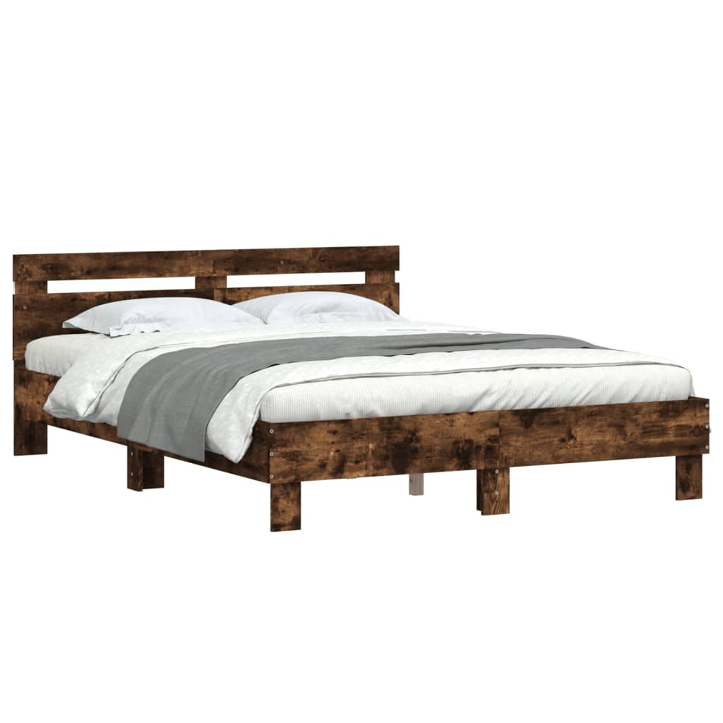 Bedframe met hoofdeinde en LED gerookt eikenkleurig 140x190 cm is nu te koop bij PeponiXL, paradijselijk wonen!