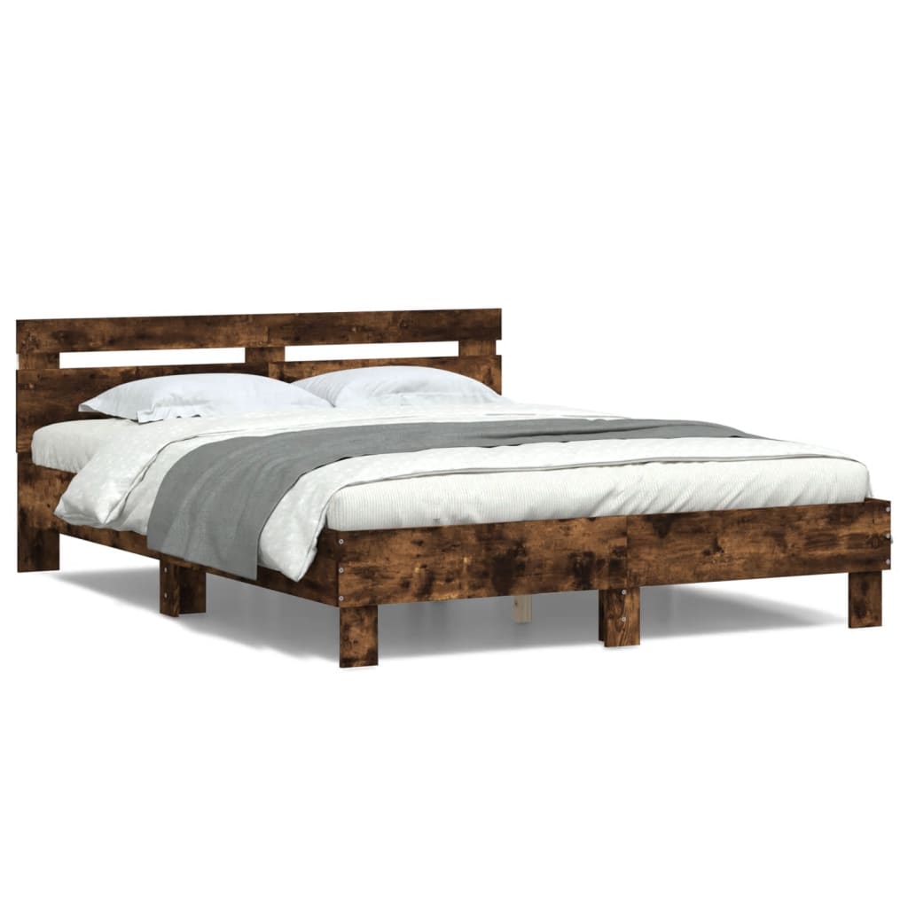 Bedframe met hoofdeinde en LED gerookt eikenkleurig 140x190 cm is nu te koop bij PeponiXL, paradijselijk wonen!