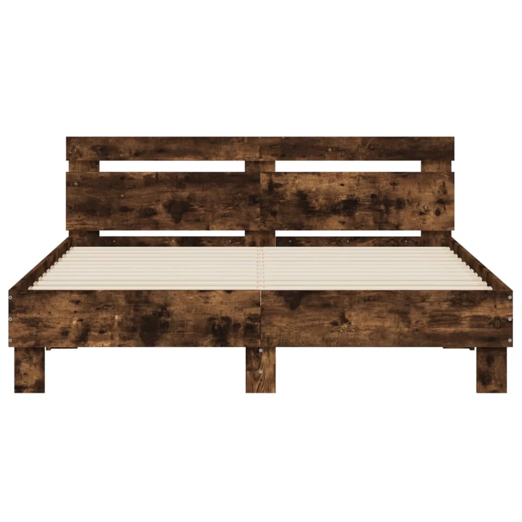 Bedframe met hoofdeinde en LED gerookt eikenkleurig 140x190 cm is nu te koop bij PeponiXL, paradijselijk wonen!