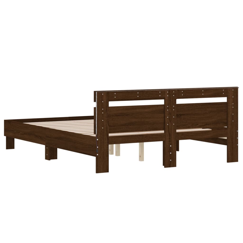 Bedframe met hoofdeinde en LED bruin eikenkleur 140x190 cm is nu te koop bij PeponiXL, paradijselijk wonen!
