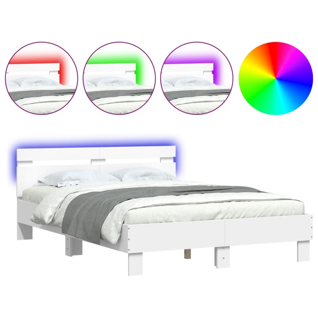 Bedframe met hoofdeinde en LED wit 135x190 cm is nu te koop bij PeponiXL, paradijselijk wonen!