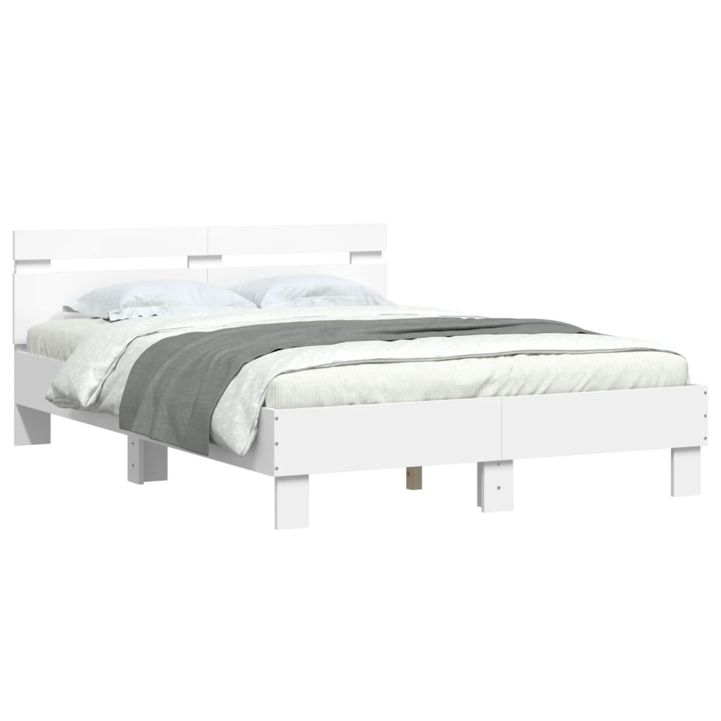 Bedframe met hoofdeinde en LED wit 135x190 cm is nu te koop bij PeponiXL, paradijselijk wonen!