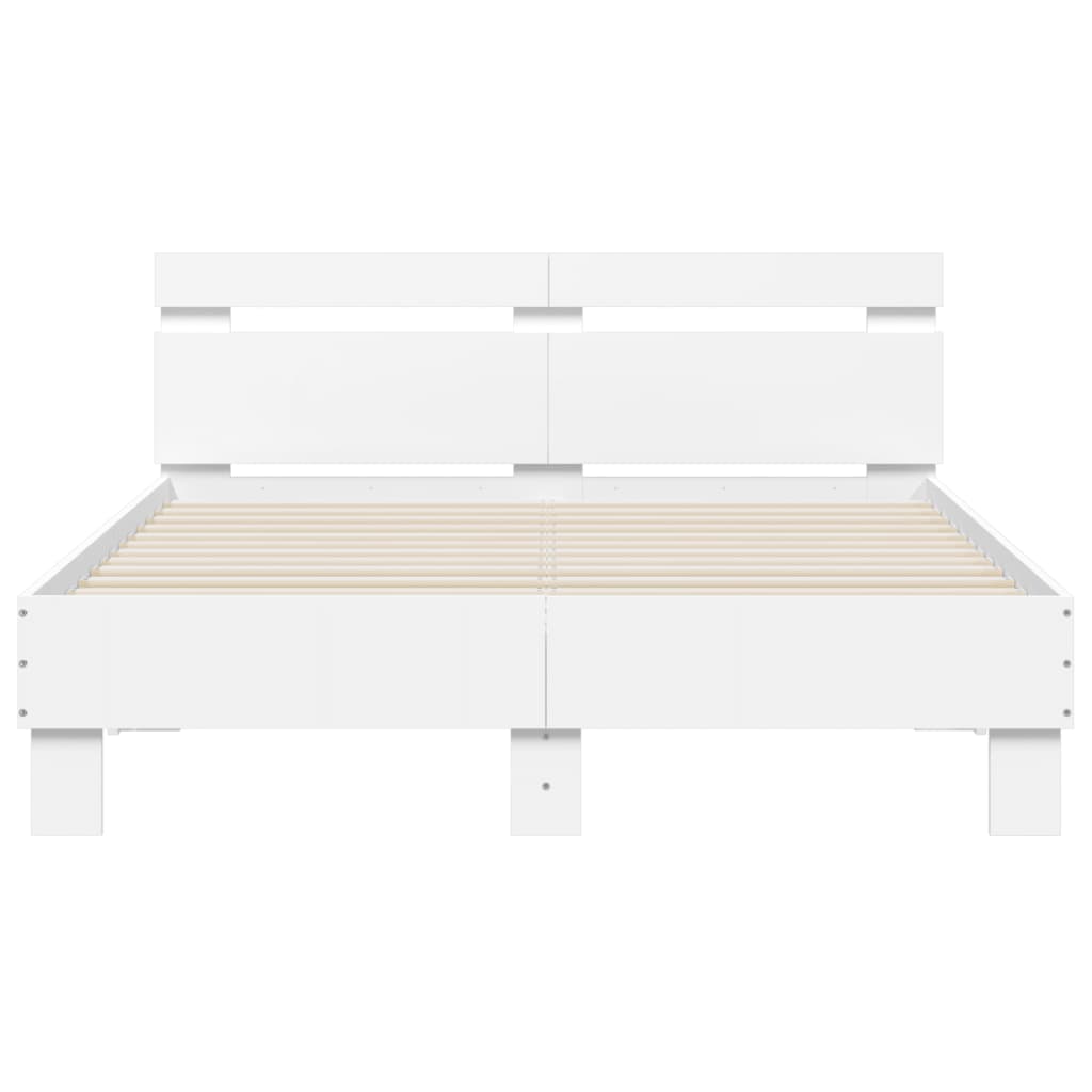 Bedframe met hoofdeinde en LED wit 135x190 cm is nu te koop bij PeponiXL, paradijselijk wonen!