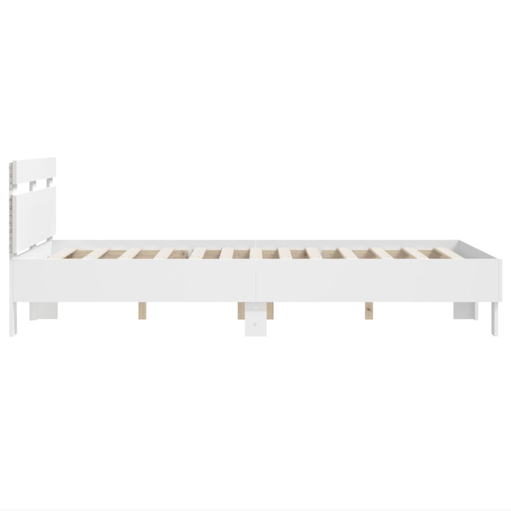 Bedframe met hoofdeinde en LED wit 135x190 cm is nu te koop bij PeponiXL, paradijselijk wonen!