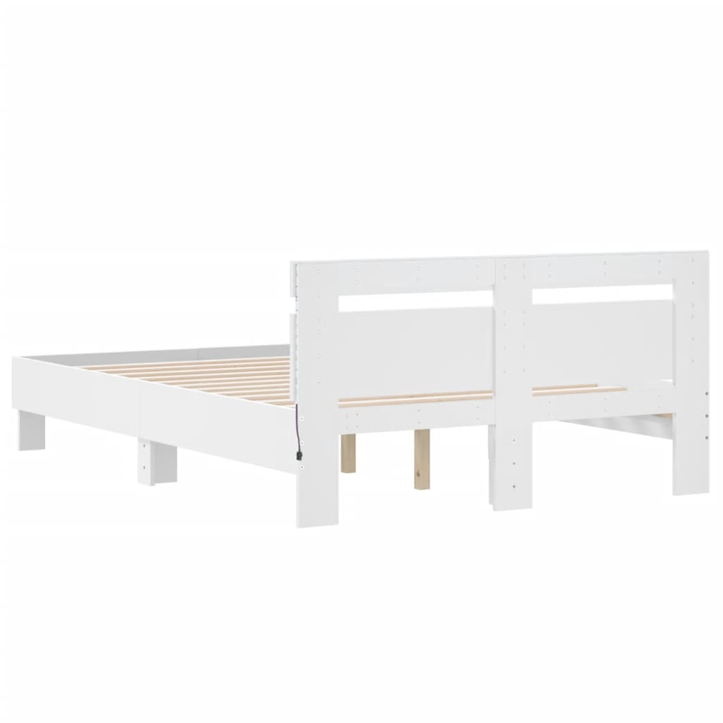 Bedframe met hoofdeinde en LED wit 135x190 cm is nu te koop bij PeponiXL, paradijselijk wonen!