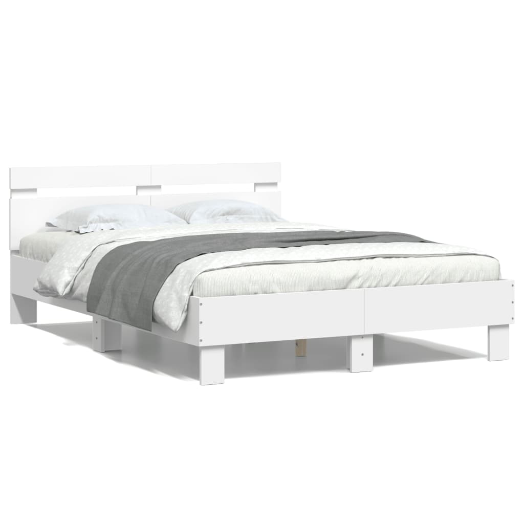 Bedframe met hoofdeinde en LED wit 135x190 cm is nu te koop bij PeponiXL, paradijselijk wonen!