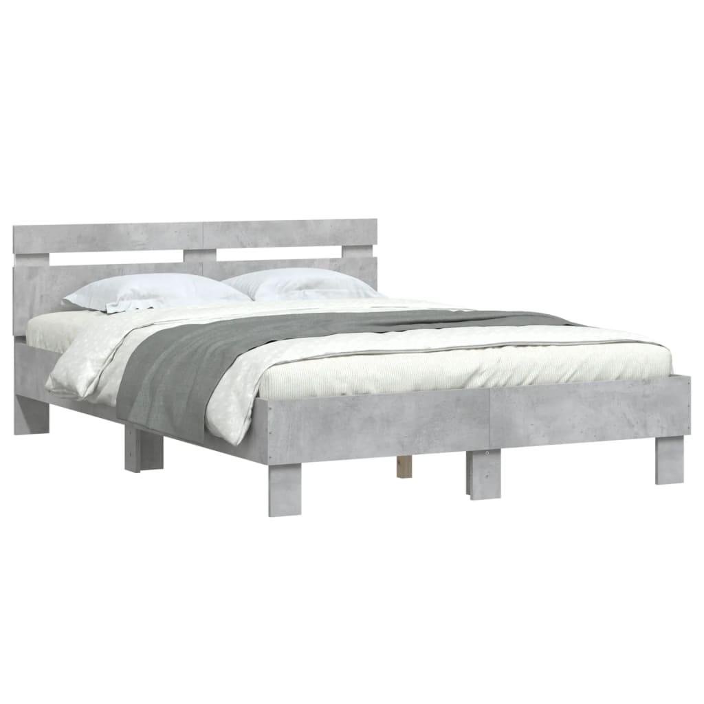 Bedframe met hoofdeinde en LED betongrijs 135x190 cm is nu te koop bij PeponiXL, paradijselijk wonen!