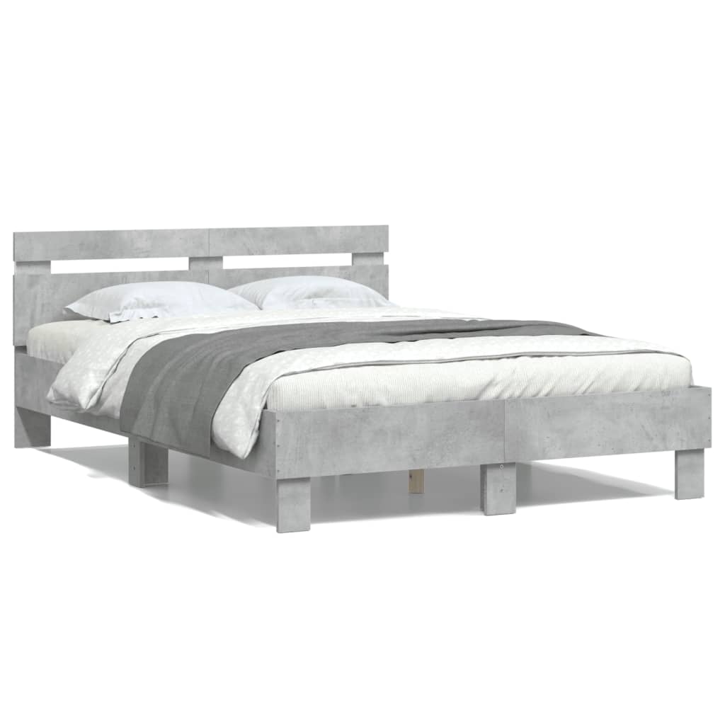 Bedframe met hoofdeinde en LED betongrijs 135x190 cm is nu te koop bij PeponiXL, paradijselijk wonen!
