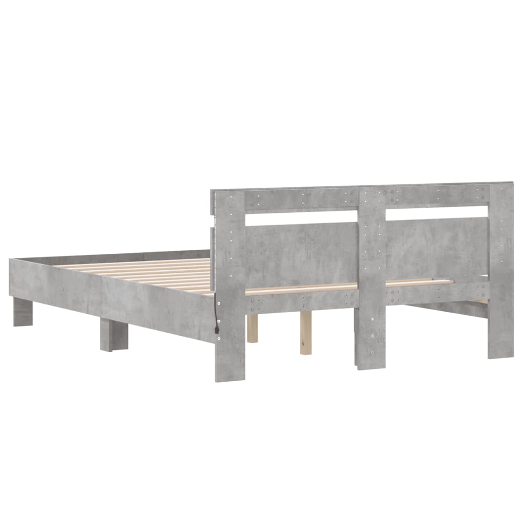 Bedframe met hoofdeinde en LED betongrijs 135x190 cm is nu te koop bij PeponiXL, paradijselijk wonen!