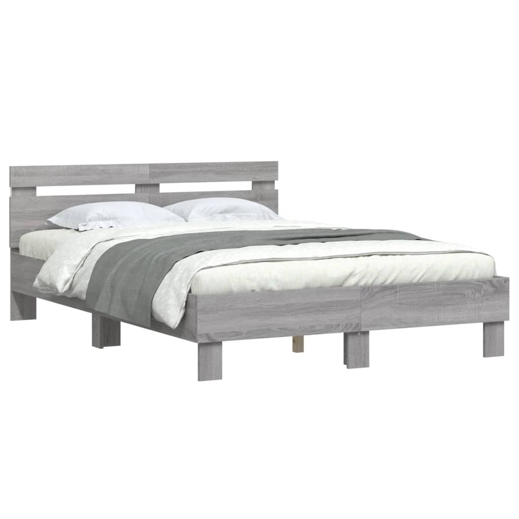 Bedframe met hoofdeinde en LED grijs sonoma eiken 135x190 cm is nu te koop bij PeponiXL, paradijselijk wonen!