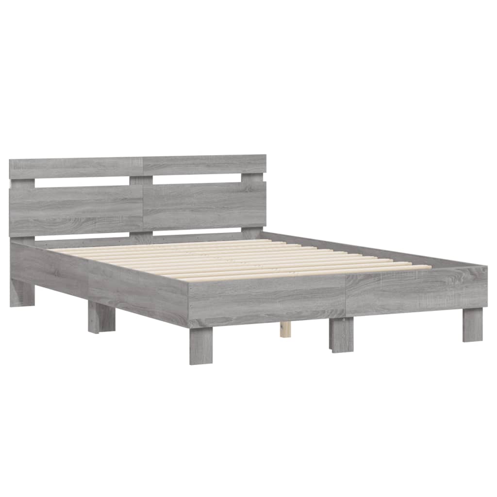 Bedframe met hoofdeinde en LED grijs sonoma eiken 135x190 cm is nu te koop bij PeponiXL, paradijselijk wonen!