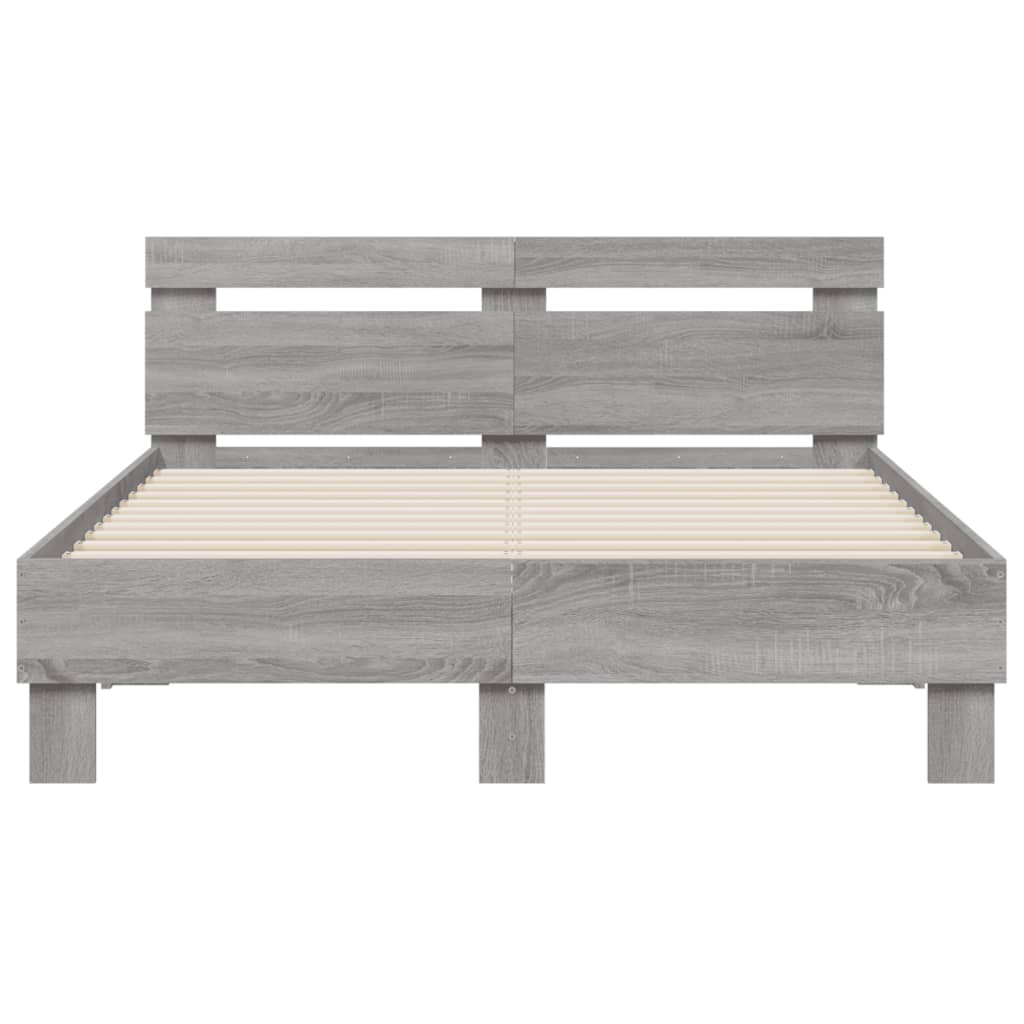 Bedframe met hoofdeinde en LED grijs sonoma eiken 135x190 cm is nu te koop bij PeponiXL, paradijselijk wonen!