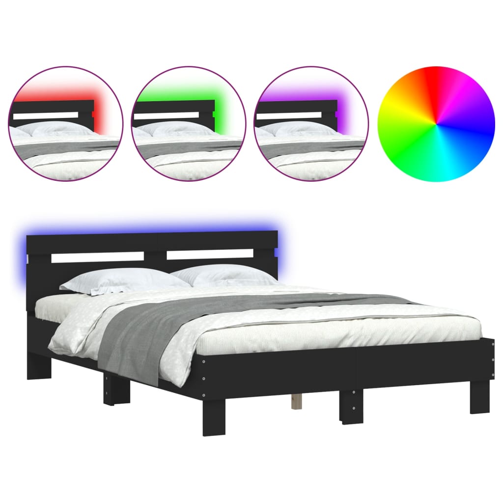 Bedframe met hoofdeinde en LED zwart 120x190 cm is nu te koop bij PeponiXL, paradijselijk wonen!
