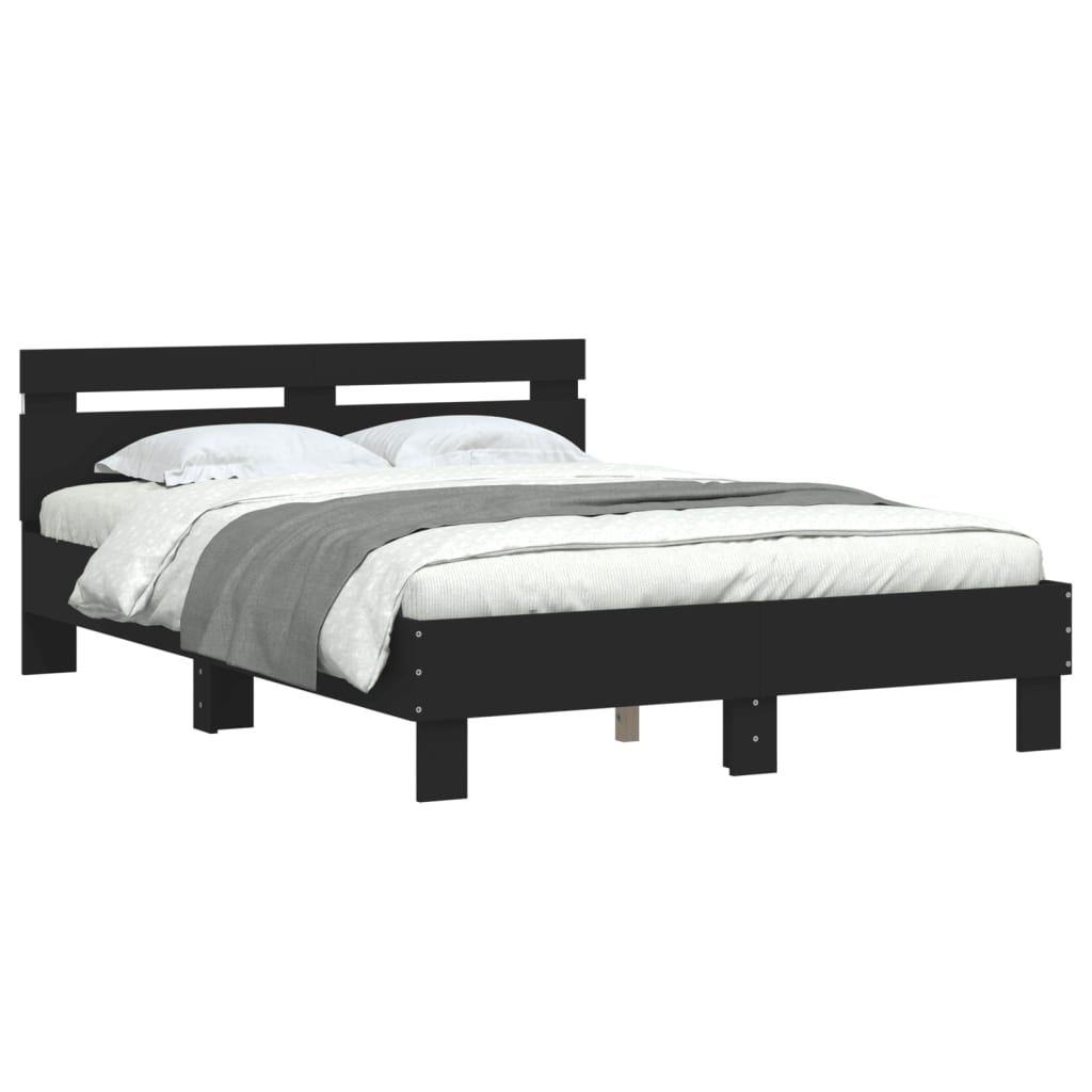 Bedframe met hoofdeinde en LED zwart 120x190 cm is nu te koop bij PeponiXL, paradijselijk wonen!