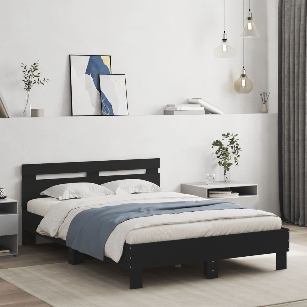 Bedframe met hoofdeinde en LED zwart 120x190 cm is nu te koop bij PeponiXL, paradijselijk wonen!