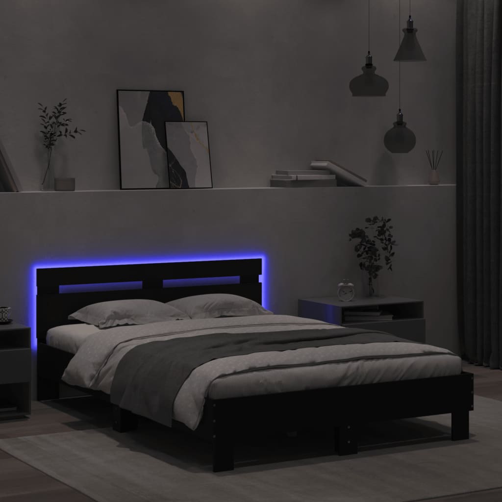 Bedframe met hoofdeinde en LED zwart 120x190 cm is nu te koop bij PeponiXL, paradijselijk wonen!