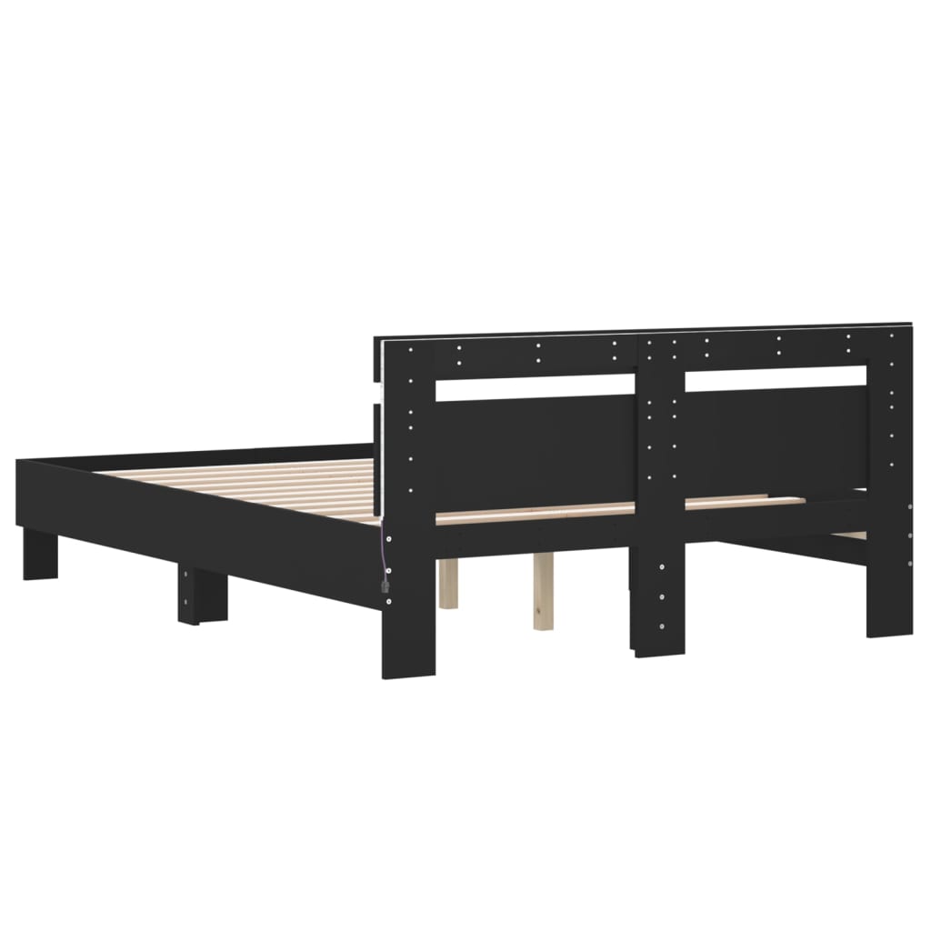 Bedframe met hoofdeinde en LED zwart 120x190 cm is nu te koop bij PeponiXL, paradijselijk wonen!