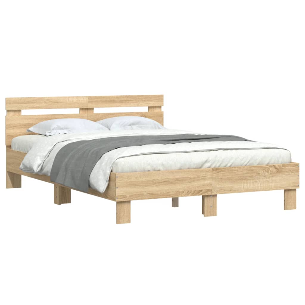 Bedframe met hoofdeinde en LED sonoma eikenkleurig 120x190 cm is nu te koop bij PeponiXL, paradijselijk wonen!
