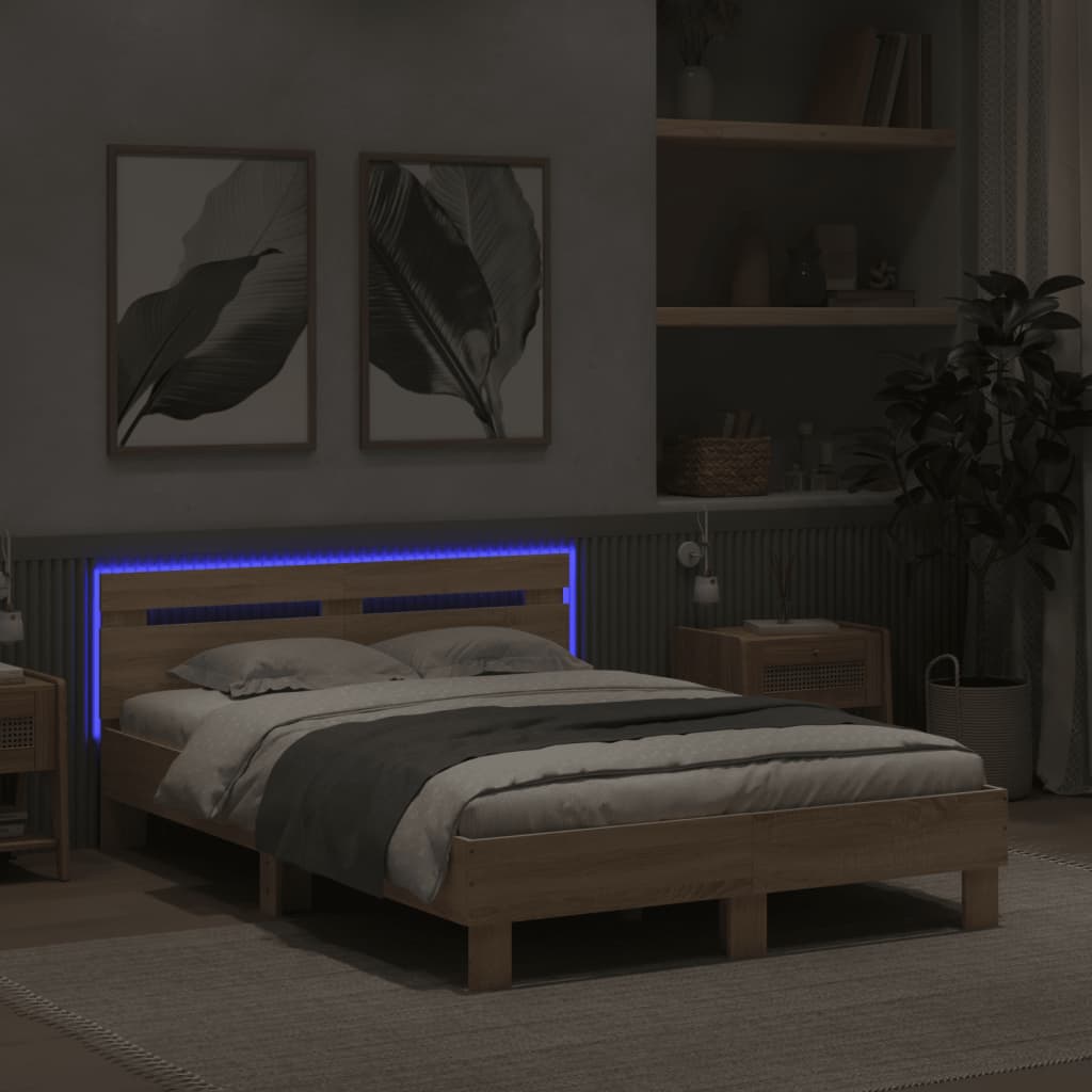 Bedframe met hoofdeinde en LED sonoma eikenkleurig 120x190 cm is nu te koop bij PeponiXL, paradijselijk wonen!