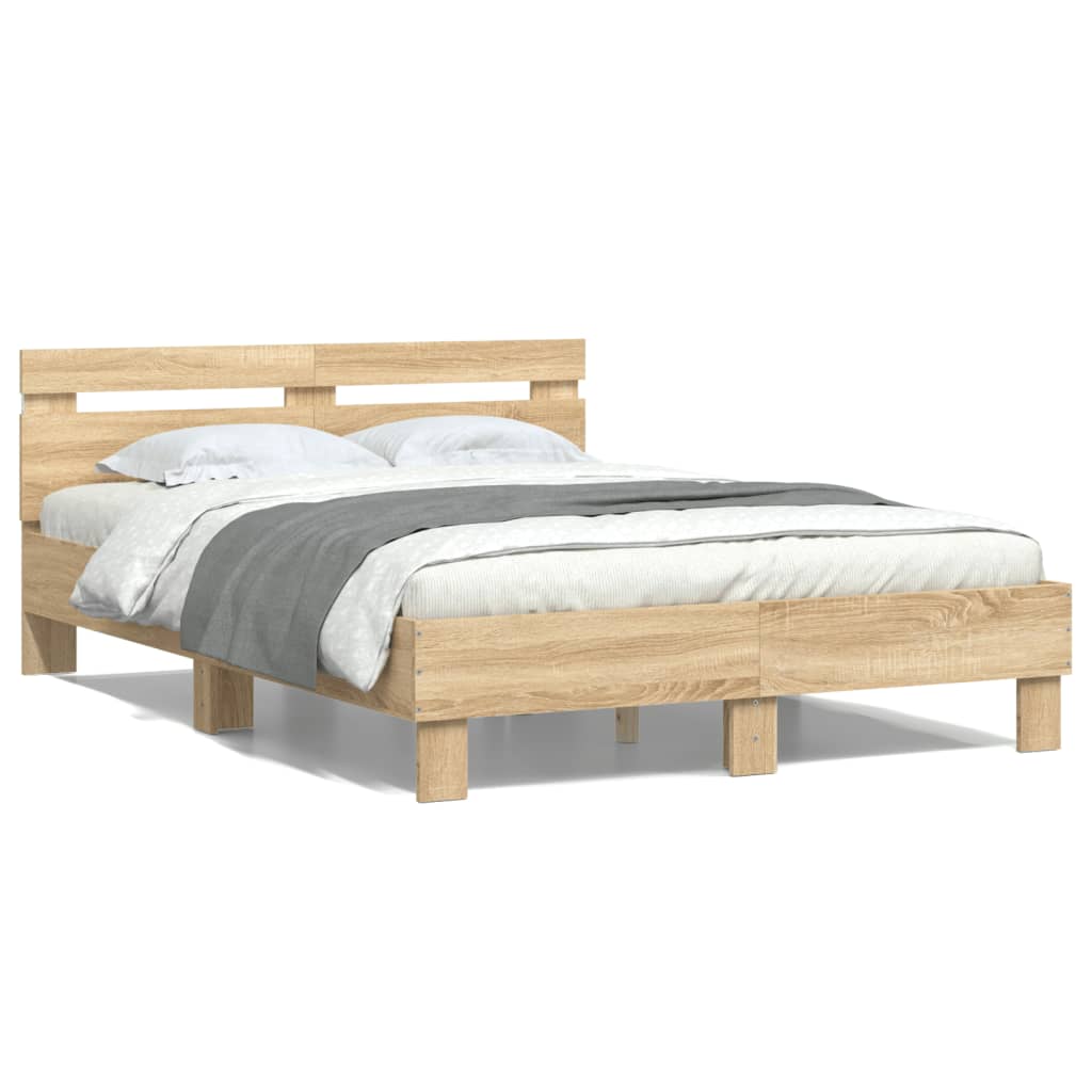 Bedframe met hoofdeinde en LED sonoma eikenkleurig 120x190 cm is nu te koop bij PeponiXL, paradijselijk wonen!