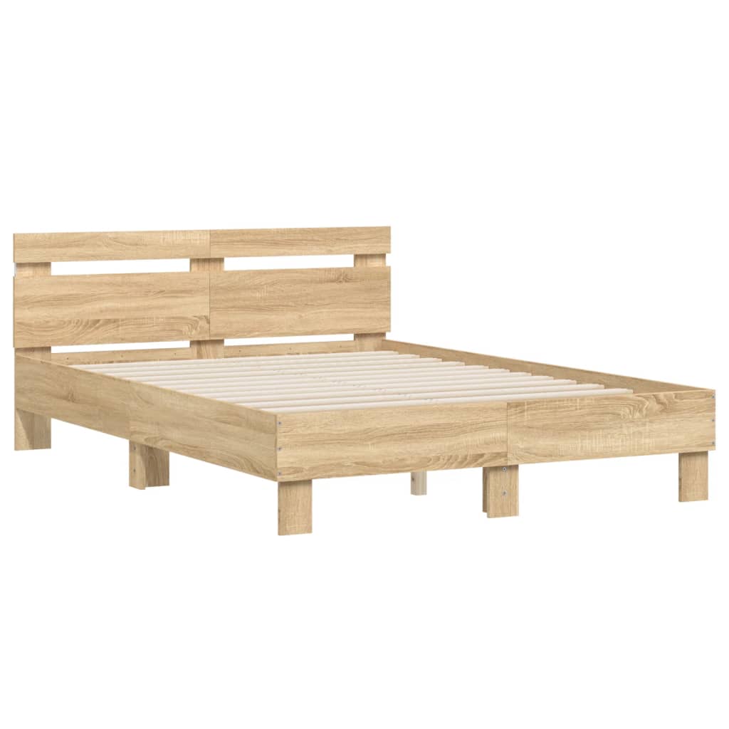 Bedframe met hoofdeinde en LED sonoma eikenkleurig 120x190 cm is nu te koop bij PeponiXL, paradijselijk wonen!