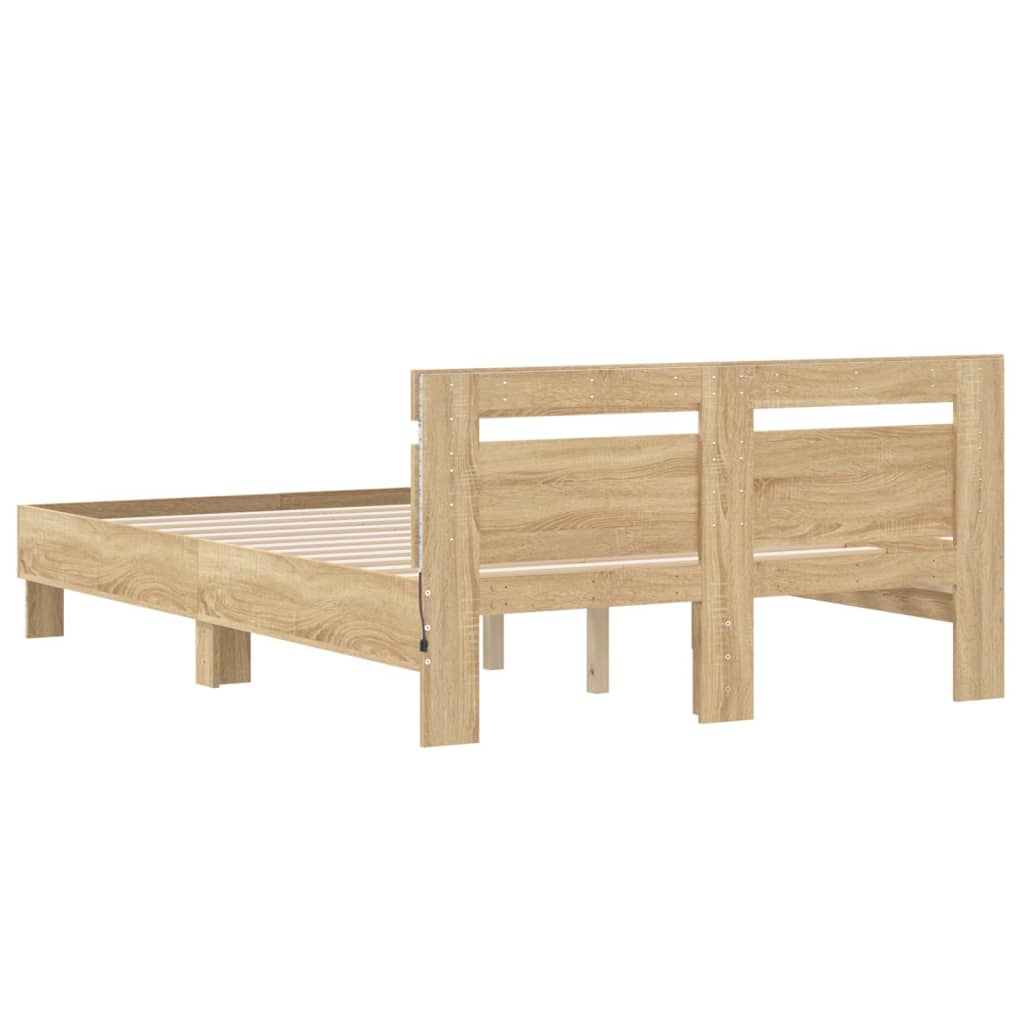 Bedframe met hoofdeinde en LED sonoma eikenkleurig 120x190 cm is nu te koop bij PeponiXL, paradijselijk wonen!