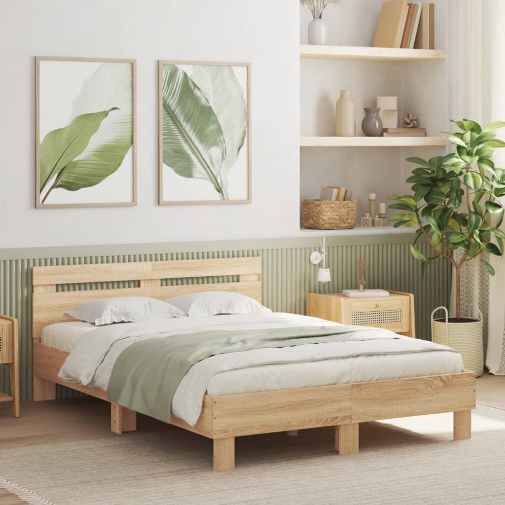 Bedframe met hoofdeinde en LED sonoma eikenkleurig 120x190 cm is nu te koop bij PeponiXL, paradijselijk wonen!