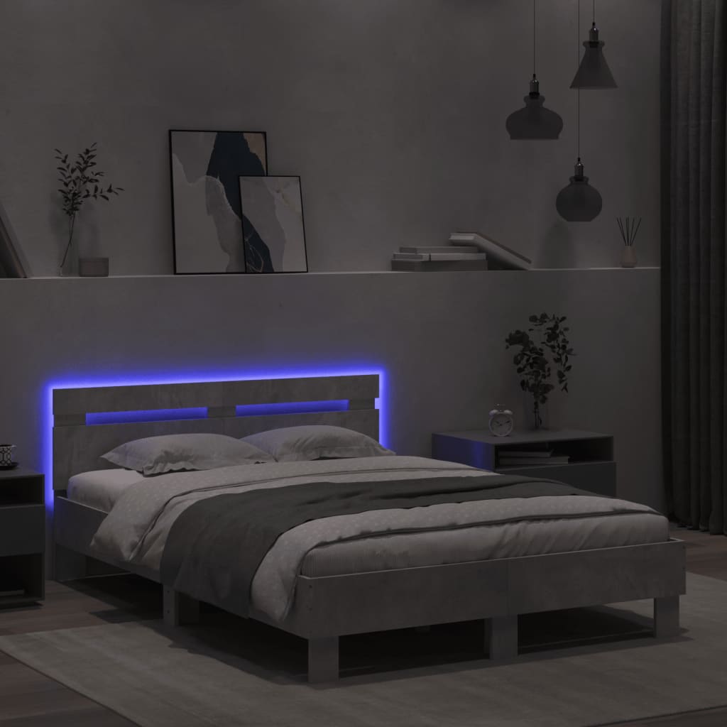 Bedframe met hoofdeinde en LED betongrijs 120x190 cm is nu te koop bij PeponiXL, paradijselijk wonen!