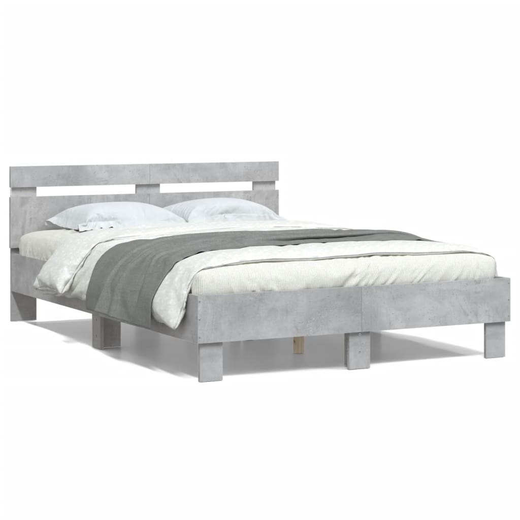 Bedframe met hoofdeinde en LED betongrijs 120x190 cm is nu te koop bij PeponiXL, paradijselijk wonen!