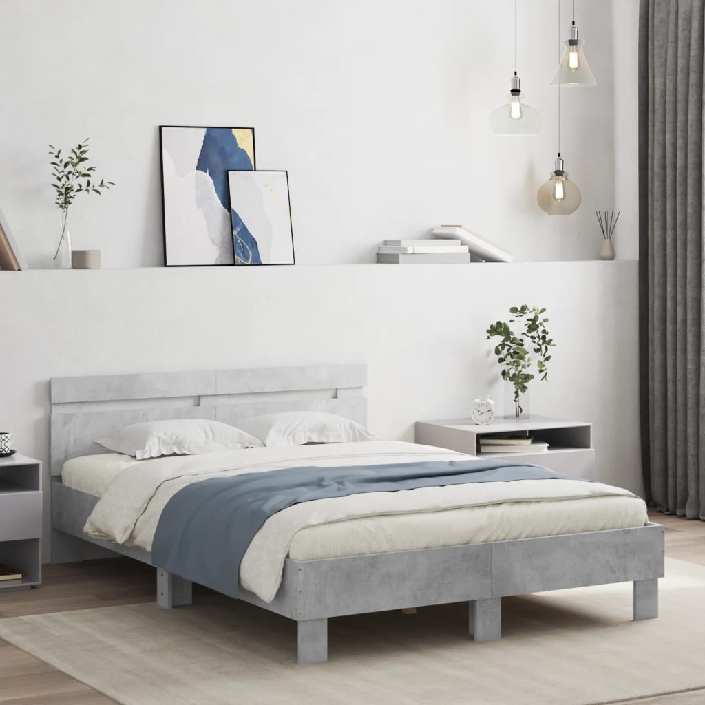 Bedframe met hoofdeinde en LED betongrijs 120x190 cm is nu te koop bij PeponiXL, paradijselijk wonen!
