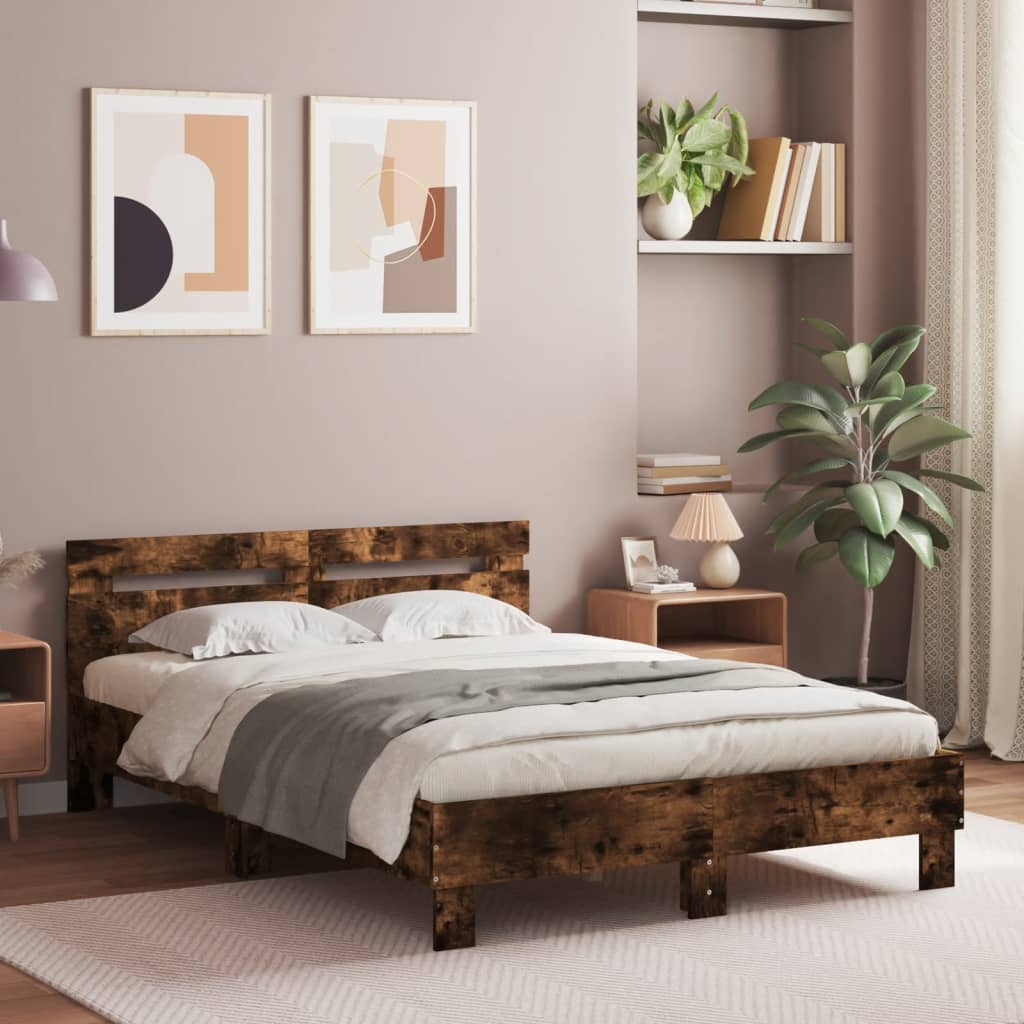 Bedframe met hoofdeinde en LED gerookt eikenkleurig 120x190 cm is nu te koop bij PeponiXL, paradijselijk wonen!
