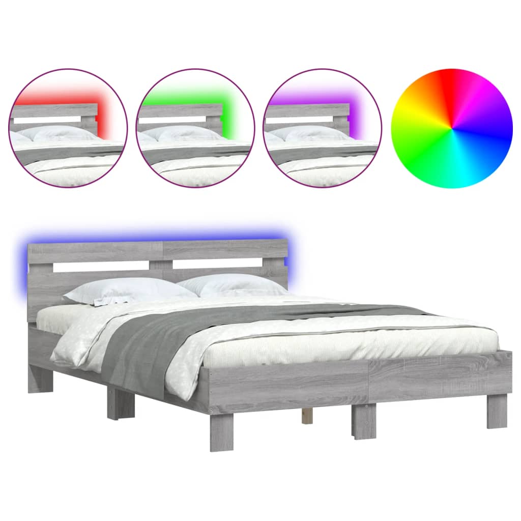 Bedframe met hoofdeinde en LED grijs sonoma eiken 120x190 cm is nu te koop bij PeponiXL, paradijselijk wonen!
