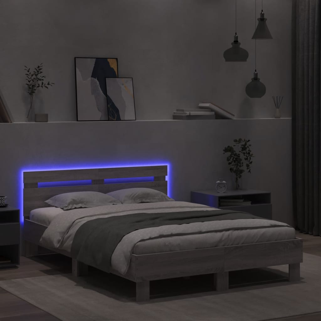 Bedframe met hoofdeinde en LED grijs sonoma eiken 120x190 cm is nu te koop bij PeponiXL, paradijselijk wonen!