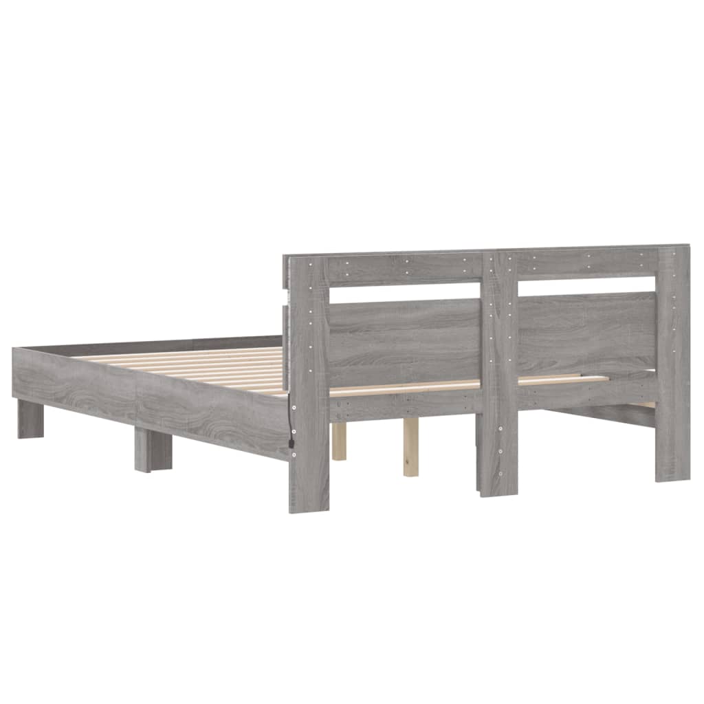 Bedframe met hoofdeinde en LED grijs sonoma eiken 120x190 cm is nu te koop bij PeponiXL, paradijselijk wonen!