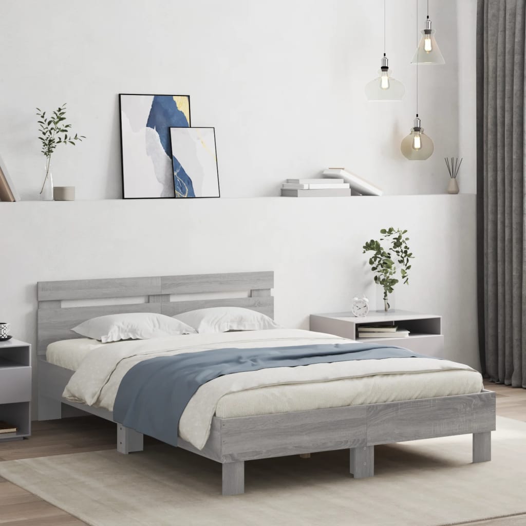 Bedframe met hoofdeinde en LED grijs sonoma eiken 120x190 cm is nu te koop bij PeponiXL, paradijselijk wonen!