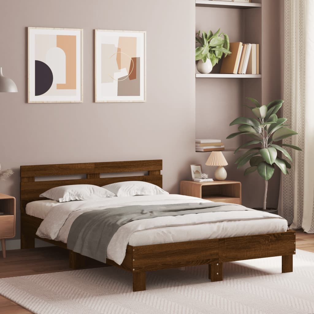 Bedframe met hoofdeinde en LED bruin eikenkleur 120x190 cm is nu te koop bij PeponiXL, paradijselijk wonen!