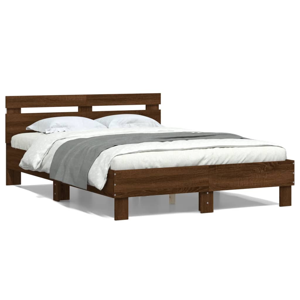 Bedframe met hoofdeinde en LED bruin eikenkleur 120x190 cm is nu te koop bij PeponiXL, paradijselijk wonen!