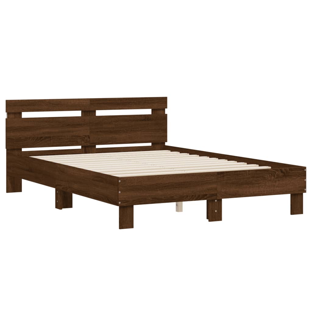 Bedframe met hoofdeinde en LED bruin eikenkleur 120x190 cm is nu te koop bij PeponiXL, paradijselijk wonen!