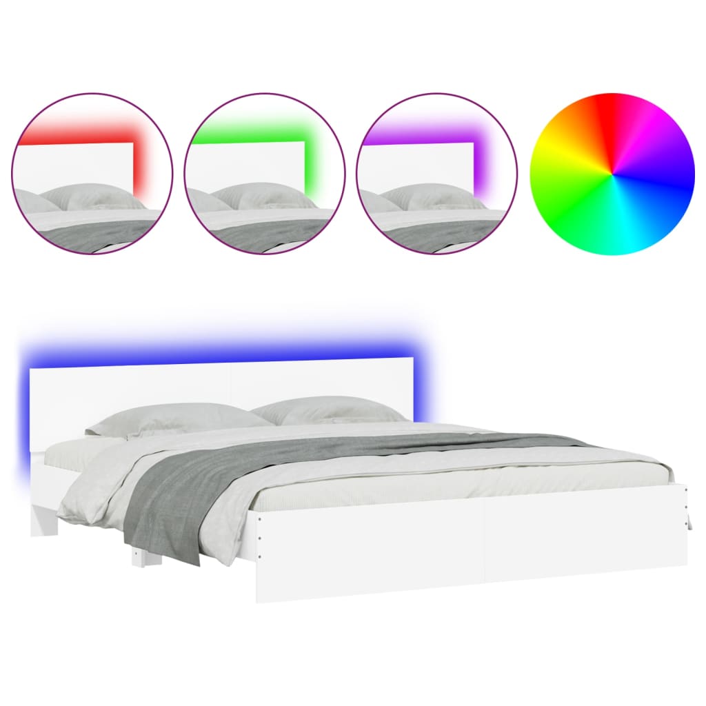 Bedframe met hoofdeinde en LED-verlichting wit 200x200 cm is nu te koop bij PeponiXL, paradijselijk wonen!