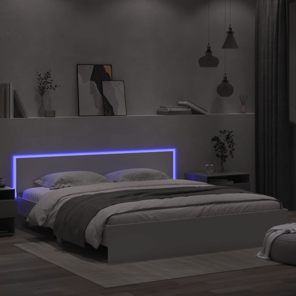 Bedframe met hoofdeinde en LED-verlichting wit 200x200 cm is nu te koop bij PeponiXL, paradijselijk wonen!
