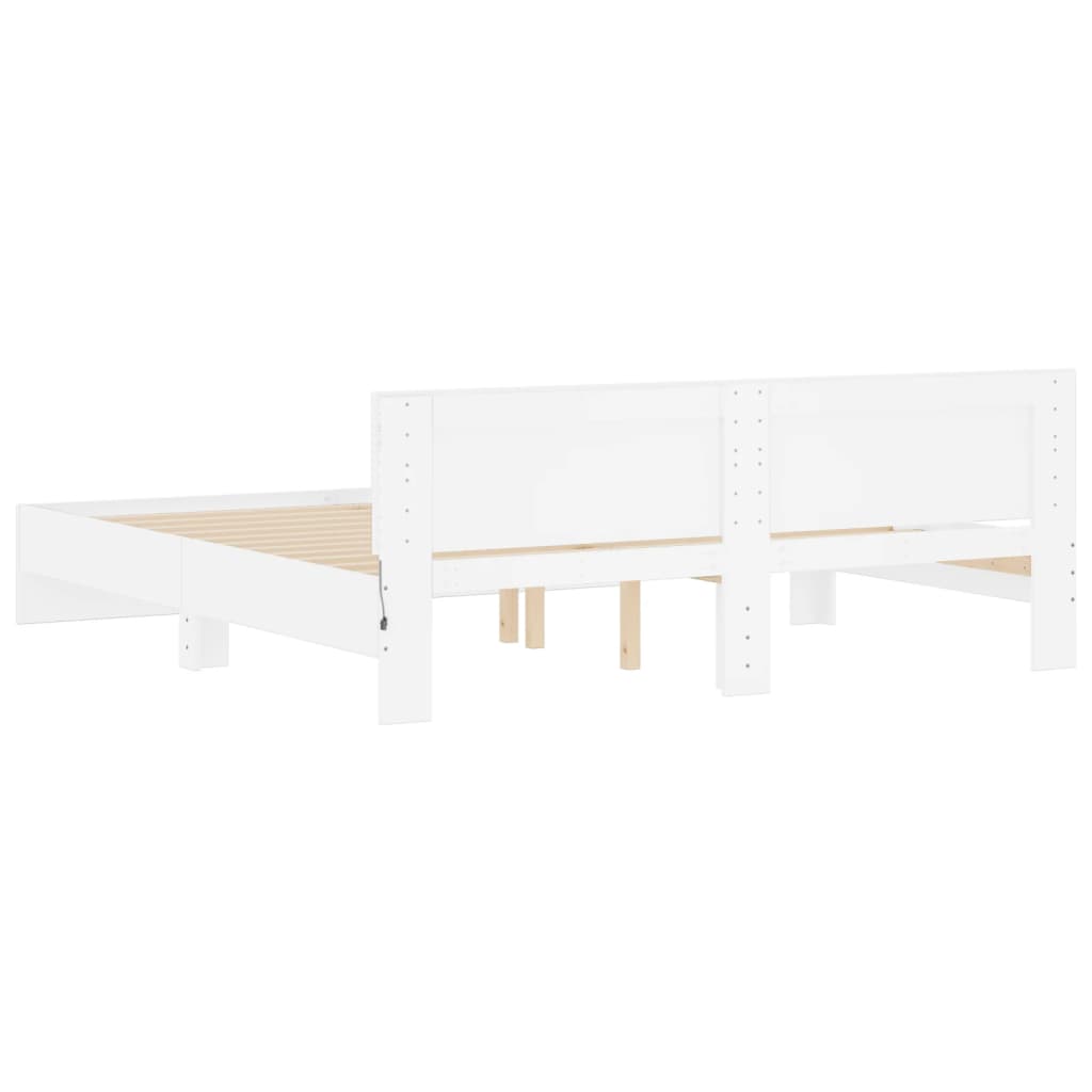 Bedframe met hoofdeinde en LED-verlichting wit 200x200 cm is nu te koop bij PeponiXL, paradijselijk wonen!