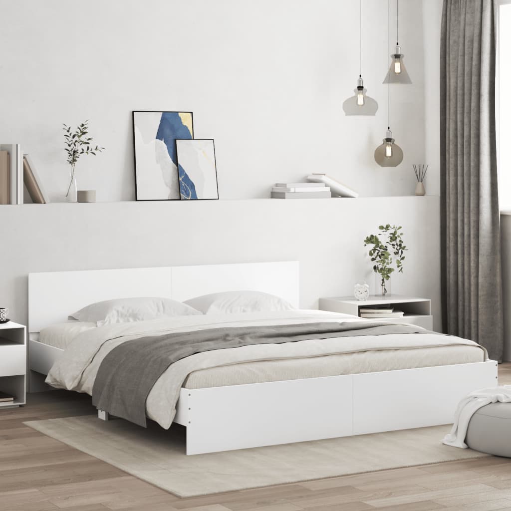Bedframe met hoofdeinde en LED-verlichting wit 200x200 cm is nu te koop bij PeponiXL, paradijselijk wonen!