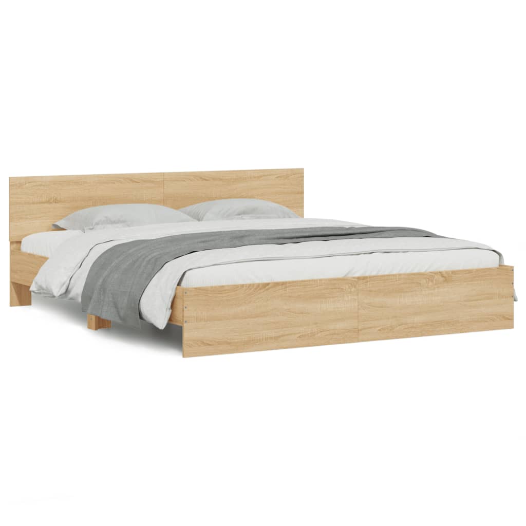 Bedframe met hoofdeinde en LED sonoma eikenkleurig 200x200 cm is nu te koop bij PeponiXL, paradijselijk wonen!