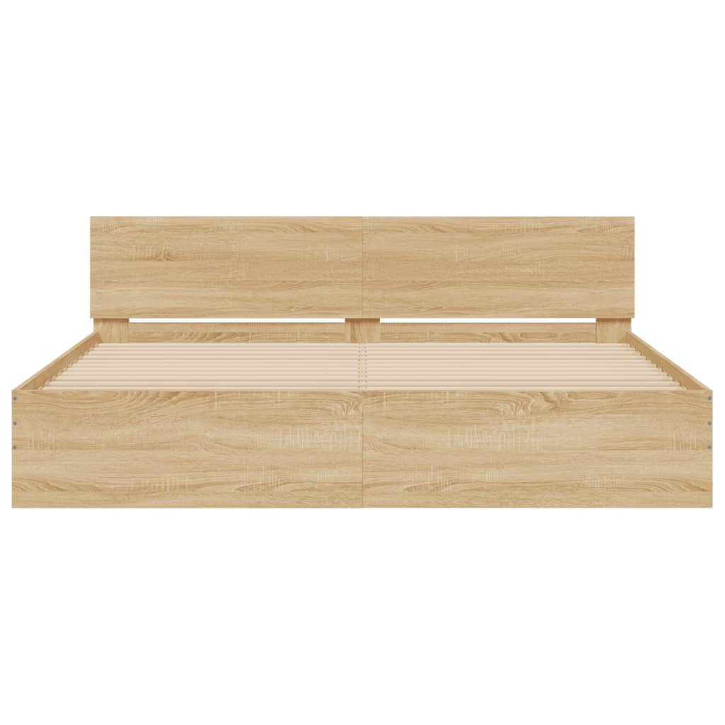 Bedframe met hoofdeinde en LED sonoma eikenkleurig 200x200 cm is nu te koop bij PeponiXL, paradijselijk wonen!
