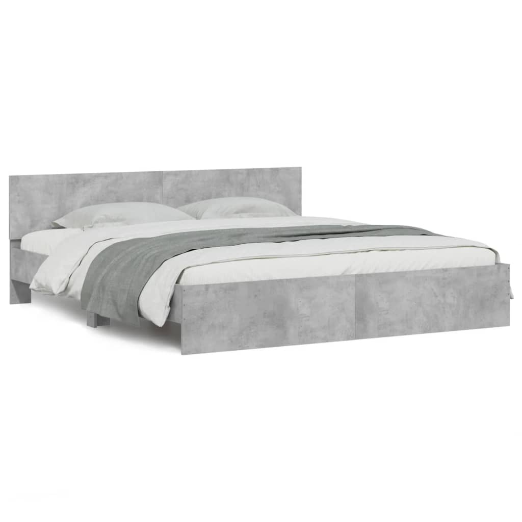 Bedframe met hoofdeinde en LED-licht betongrijs 200x200 cm is nu te koop bij PeponiXL, paradijselijk wonen!
