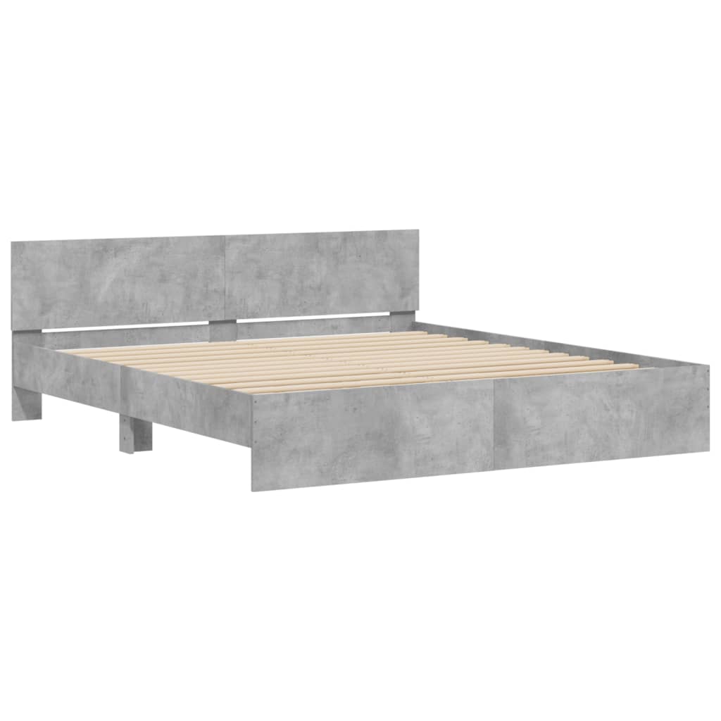Bedframe met hoofdeinde en LED-licht betongrijs 200x200 cm is nu te koop bij PeponiXL, paradijselijk wonen!