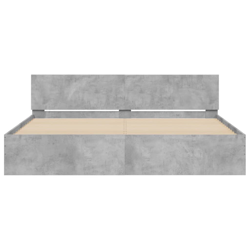 Bedframe met hoofdeinde en LED-licht betongrijs 200x200 cm is nu te koop bij PeponiXL, paradijselijk wonen!