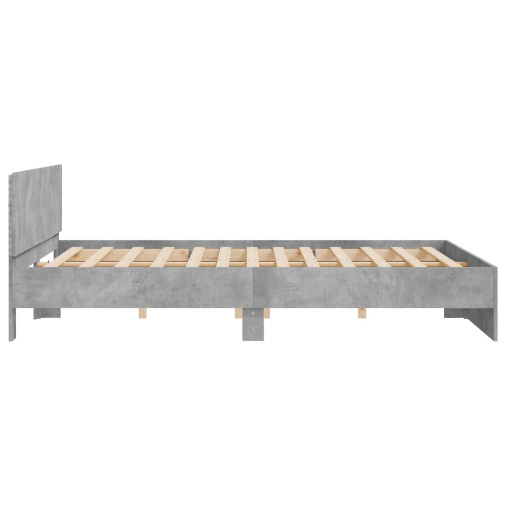 Bedframe met hoofdeinde en LED-licht betongrijs 200x200 cm is nu te koop bij PeponiXL, paradijselijk wonen!