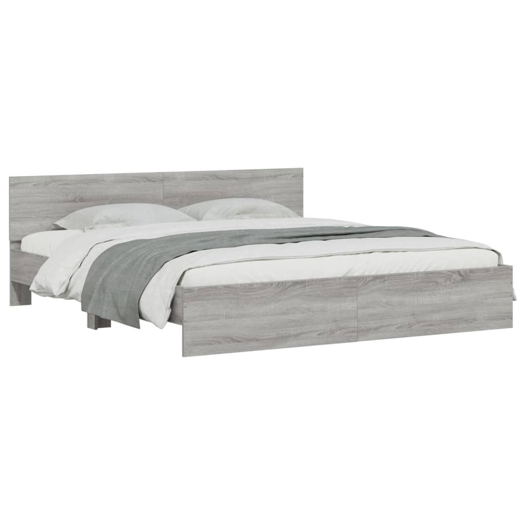 Bedframe met hoofdeinde en LED grijs sonoma eiken 200x200 cm is nu te koop bij PeponiXL, paradijselijk wonen!